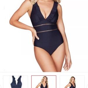 Sea Level Casablanca Ruffled Lace Trim One Piece Swimsuit Brown NWT Sz 6